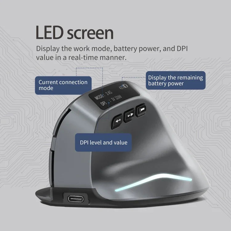 ZELOTES F-26C فأرة لاسلكية بقبضة رأسية مع عرض LED ووضع مزدوج 8 مفاتيح 2.4G+بلوتوث، F-26C