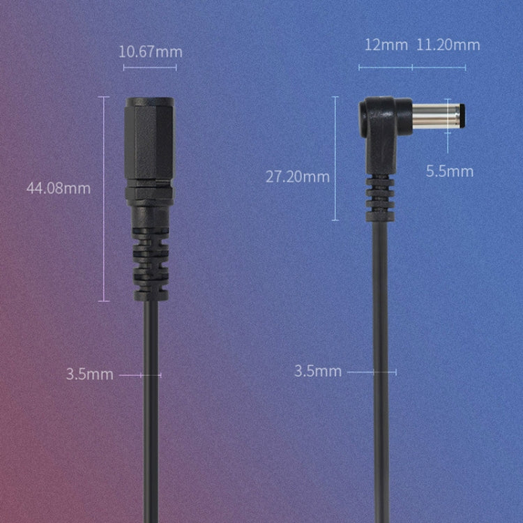 2 قطع كابل محول مستقيم إلى منحني DC 5.5 × 2.1 مم ذكر إلى أنثى، كابل تمديد طاقة، B1-2