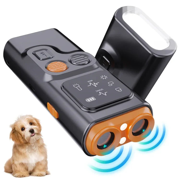 جهاز طارد الكلاب مزيل النباح بالموجات فوق الصوتية مزدوج الرأس مع ضوء LED فلاش عالي الطاقة، P7