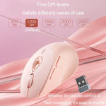 Inphic DR801 فأرة لاسلكية قابلة لإعادة الشحن بثلاثة أوضاع 2.4G+بلوتوث 5.0/4.0 USB صامتة للبنات والمكتب والمنزل والألعاب