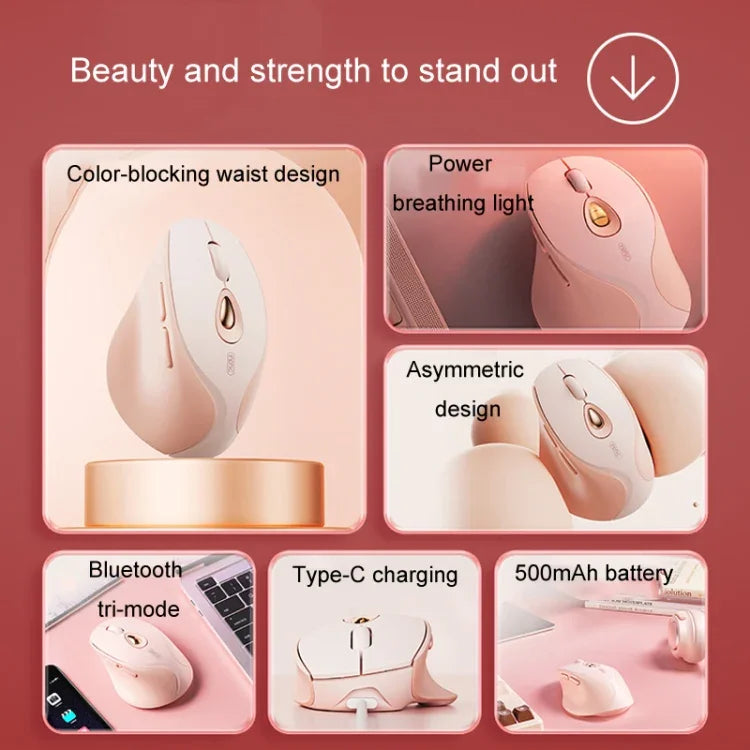 Inphic DR801 فأرة لاسلكية قابلة لإعادة الشحن بثلاثة أوضاع 2.4G+بلوتوث 5.0/4.0 USB صامتة للبنات والمكتب والمنزل والألعاب