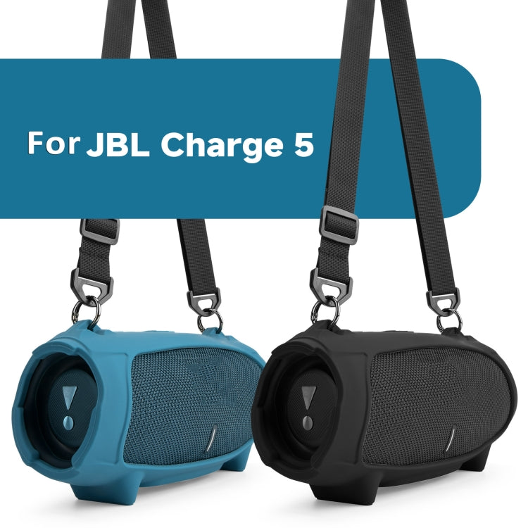 غطاء سيليكون لمكبر صوت JBL Charge 5 مع حقيبة حمل بحزام كتف، غطاء سيليكون أسود، غطاء سيليكون أزرق
