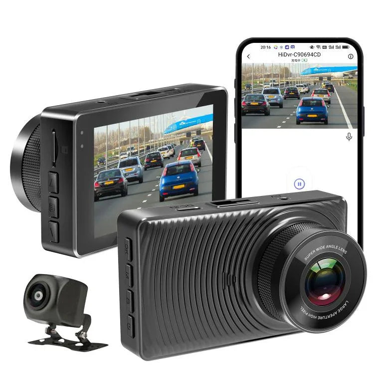 مسجل قيادة بدقة 4K + 1080P تسجيل أمامي وخلفي مزدوج، صور عكسية عبر واي فاي