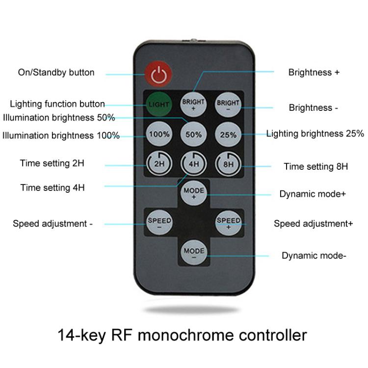 14 Keys RF Single Color Timer Dimmer LED Strip Controller, JHX-014
