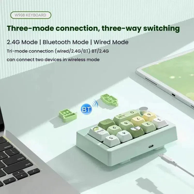 MKESPN W908 لوحة مفاتيح ميكانيكية للألعاب بإضاءة خلفية RGB قابلة للتبديل الساخن وماكرو معرف لاسلكية بثلاثة أوضاع