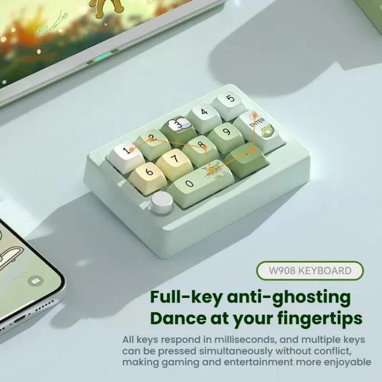 MKESPN W908 لوحة مفاتيح ميكانيكية للألعاب بإضاءة خلفية RGB قابلة للتبديل الساخن وماكرو معرف لاسلكية بثلاثة أوضاع