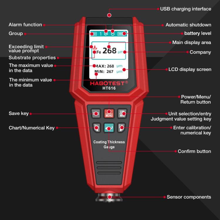 جهاز اختبار طلاء السيارات لقياس سمك الطلاء HABOTEST HT616، HT616
