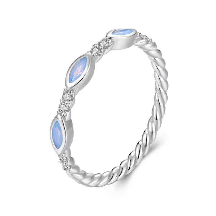 S925 Sterling Silver Platinum-Plated Zircon Nano Opal Ring, 6, 7, 8