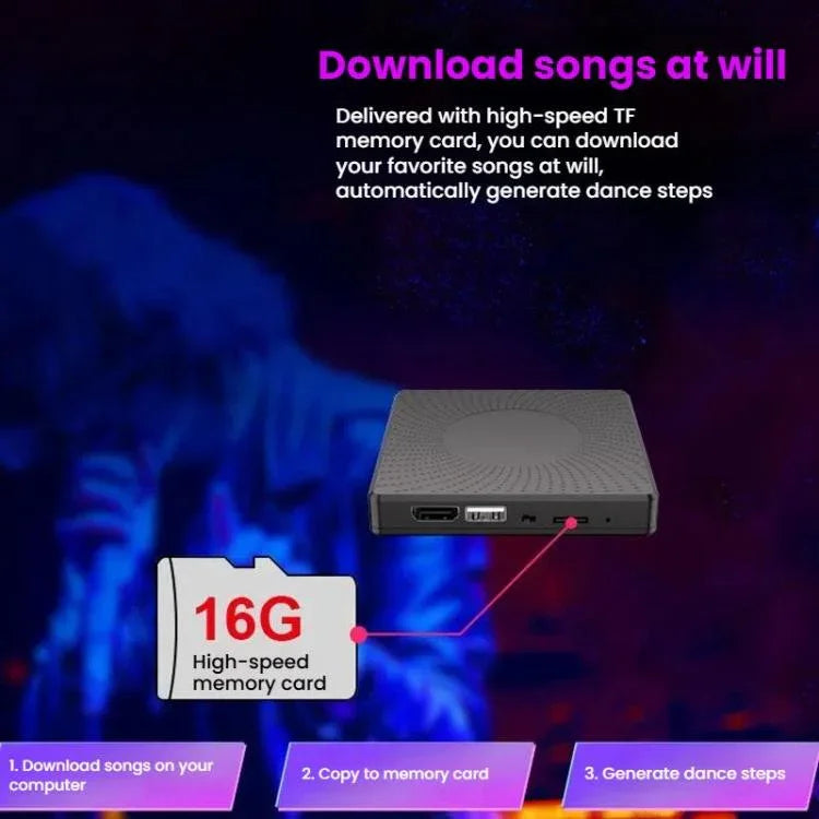 حصيرة رقص لاسلكية للتلفاز مزدوجة اللاعبين مع حساس حركة ومنفذ HDMI وبطاقة ذاكرة 16 جيجابايت، 040