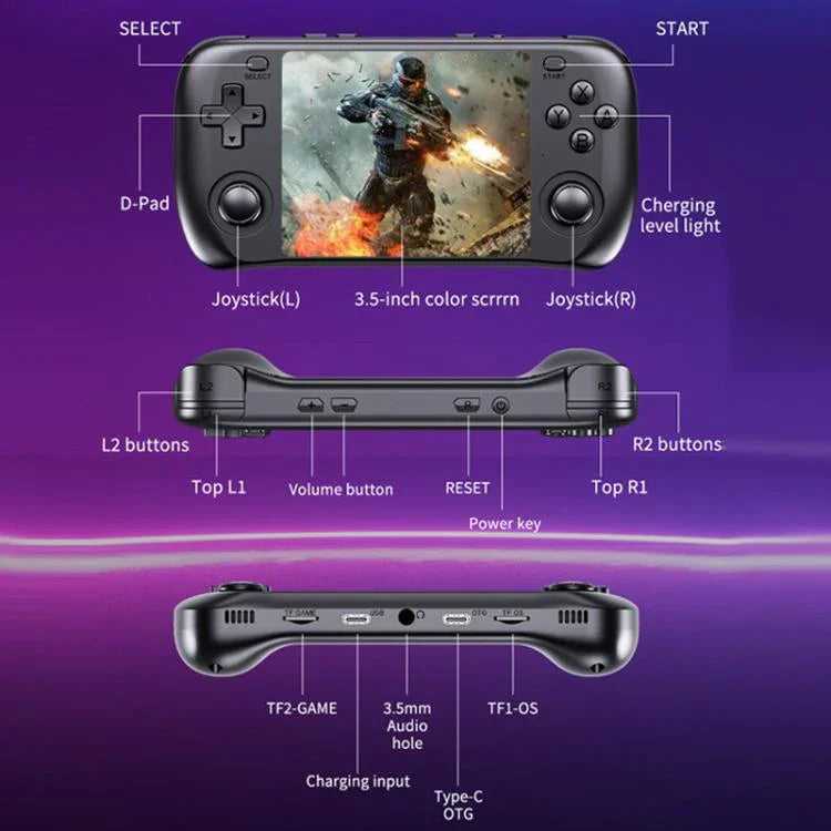جهاز ألعاب PSP ريترو بشاشة IPS HD بحجم 3.5 بوصة نظام Linux GBA محمول، 64G، 128G