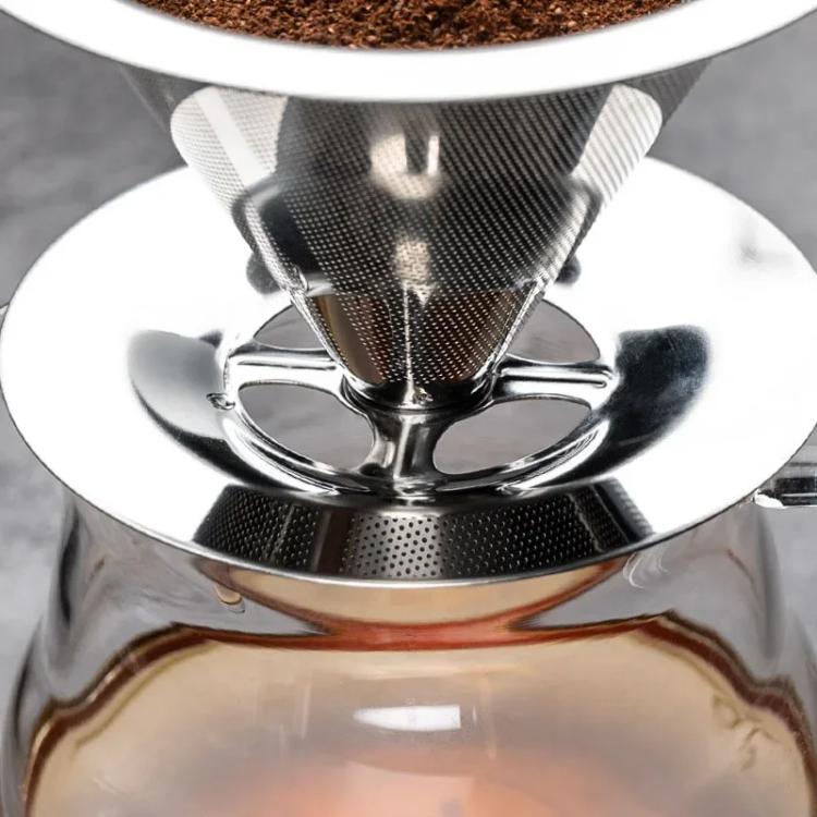 مرشح قهوة V60 من الفولاذ المقاوم للصدأ مع قاعدة للتخمير بالتنقيط، 1-2 كوب 300 شبكة، 1-3 كوب 300 شبكة، 1-4 كوب 300 شبكة، 1-4 كوب 600 شبكة، 1-6 كوب 600 شبكة، 1-8 كوب 300 شبكة