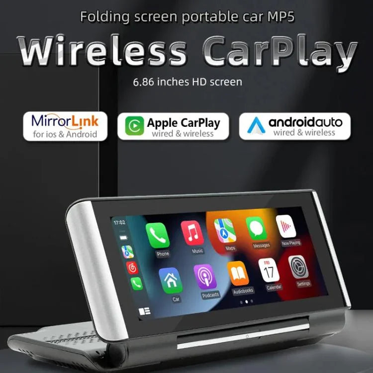 مشغل MP5 للسيارة بحجم 6.86 بوصة قابل للطي مع بلوتوث ودعم MirrorLink/CarPlay/Android Auto، B5370، B5370 مع كاميرا عكسية 4 LED، B5370 مع كاميرا عكسية 8 LED، B5370 مع كاميرا عكسية 12 LED