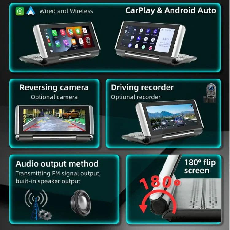 مشغل MP5 للسيارة بحجم 6.86 بوصة قابل للطي مع بلوتوث ودعم MirrorLink/CarPlay/Android Auto، B5370، B5370 مع كاميرا عكسية 4 LED، B5370 مع كاميرا عكسية 8 LED، B5370 مع كاميرا عكسية 12 LED