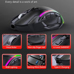 فأرة ألعاب لاسلكية MKESPN W605 بثلاثة أوضاع بدقة 24000 DPI مع تخصيص ماكرو 12 مفتاح، W605