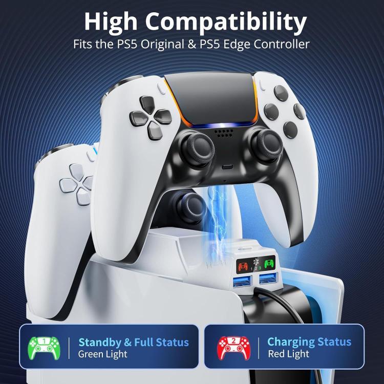 محطة شحن 2 في 1 لوحدة تحكم PS5 Slim مع مروحة تبريد وإضاءة RGB