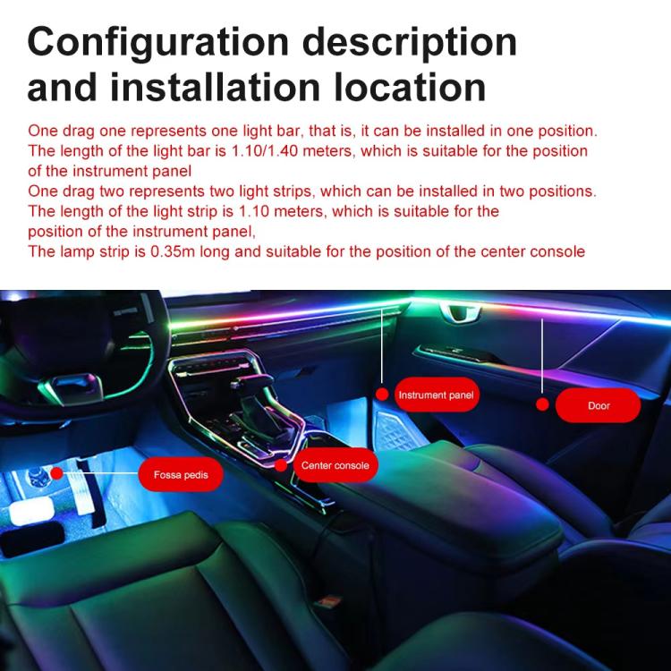 3 Control App Remote Control Colorful Car Interior Ambient Lighting Modified LED Acrylic USB Car Ambient Lighting, 110cm+75cm x 4+35cm+Footlight x 4 10 In 1, 110cm+75cm x 4+35cm 6 In 1, 110cm, 110cm x 2 2 In 1, 110cm x 3 3 In 1, 110cm x 4 4 In 1       ...