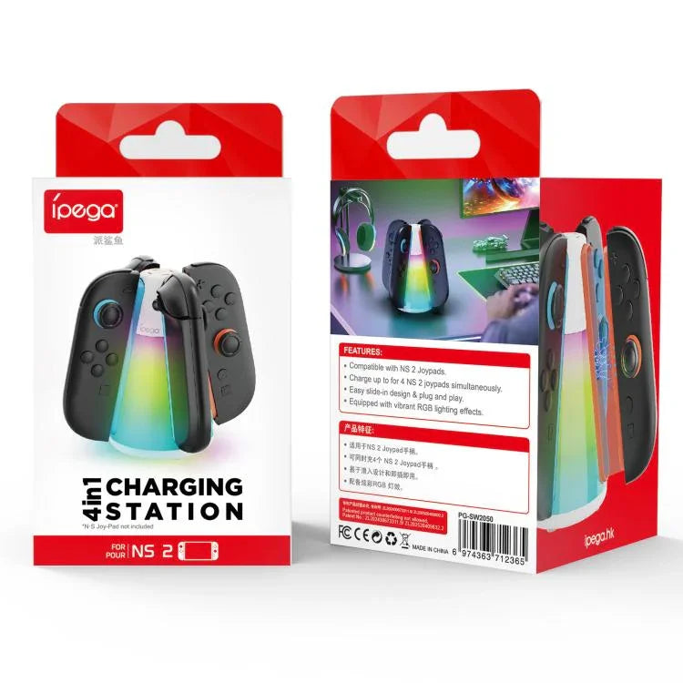 قاعدة شحن رباعية 4 في 1 مع إضاءة RGB لوحدات تحكم Joy-Con لجهاز Nintendo Switch 2 من ipega