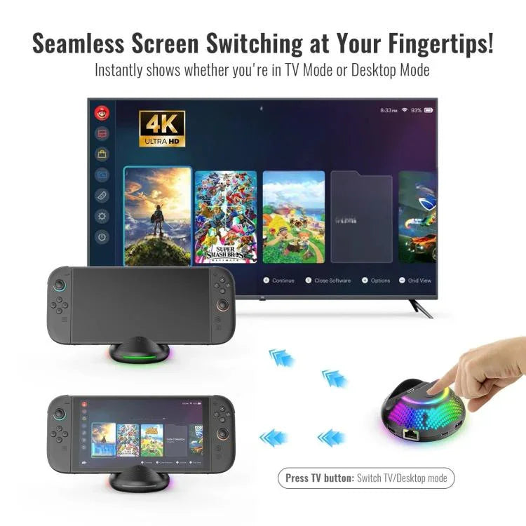 قاعدة تلفاز 4K 60Hz 5 في 1 مع منفذ إيثرنت جيجابت وإضاءة محيطية RGB لجهاز Nintendo Switch 2 من JYS