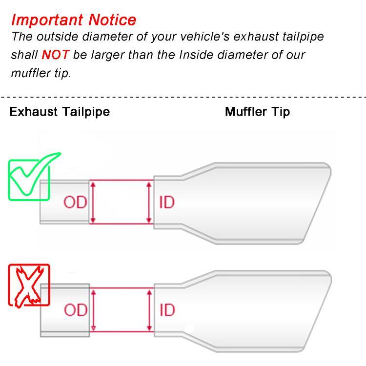 Car Inclined Stainless Steel Muffler Exhaust Pipe, 76x101mm Black, 76x101mm Silver, 76x114mm Black, 76x114mm Silver