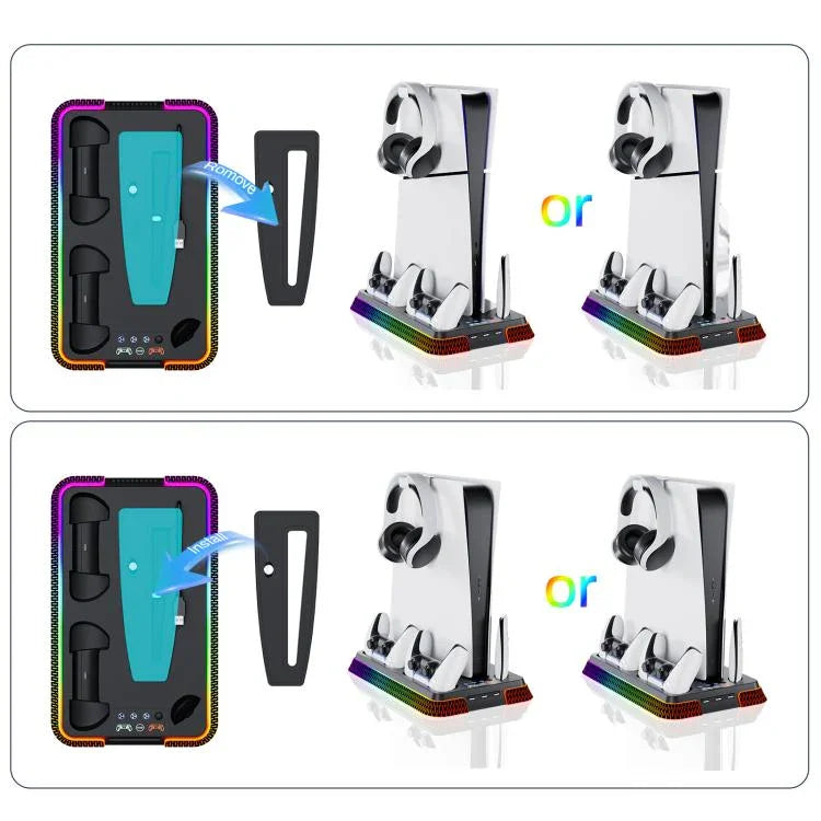قاعدة تبريد متعددة الوظائف مع مقبض مزدوج وشاحن لـ PS5 Pro / PS5 Slim / PS5، YH66S نمط بيانو مع إضاءة ملونة بيضاء، YH66S نمط بيانو مع إضاءة ملونة سوداء، YH66 أبيض، YH66 أسود وأبيض، YH66 أسود