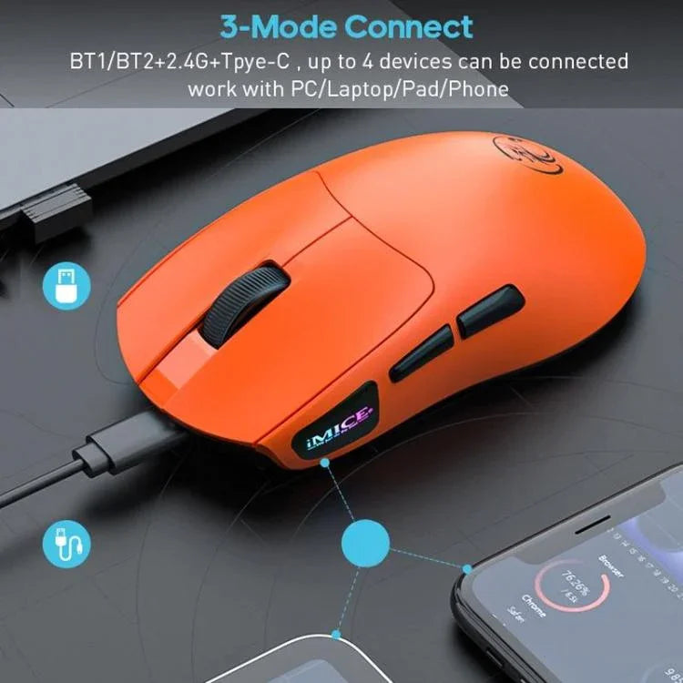 ماوس ألعاب IMICE G900، 6 أزرار، دقة 12800 DPI، ماوس لاسلكي ثلاثي الوضع قابل لإعادة الشحن