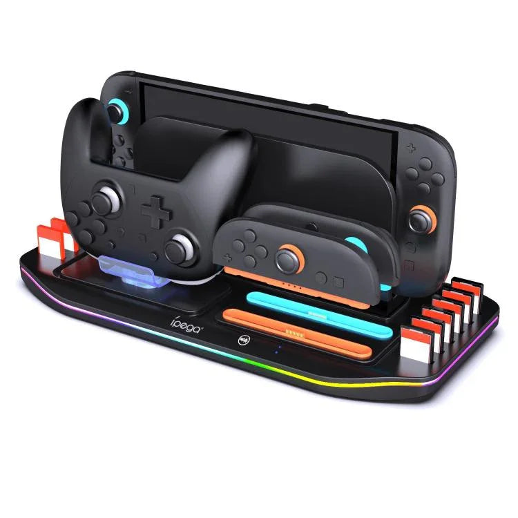 قاعدة شحن ipega لأجهزة Nintendo Switch 2 Joy-Con وPro Controller مع إضاءة RGB وحامل بطاقة الألعاب، PG-SW2048