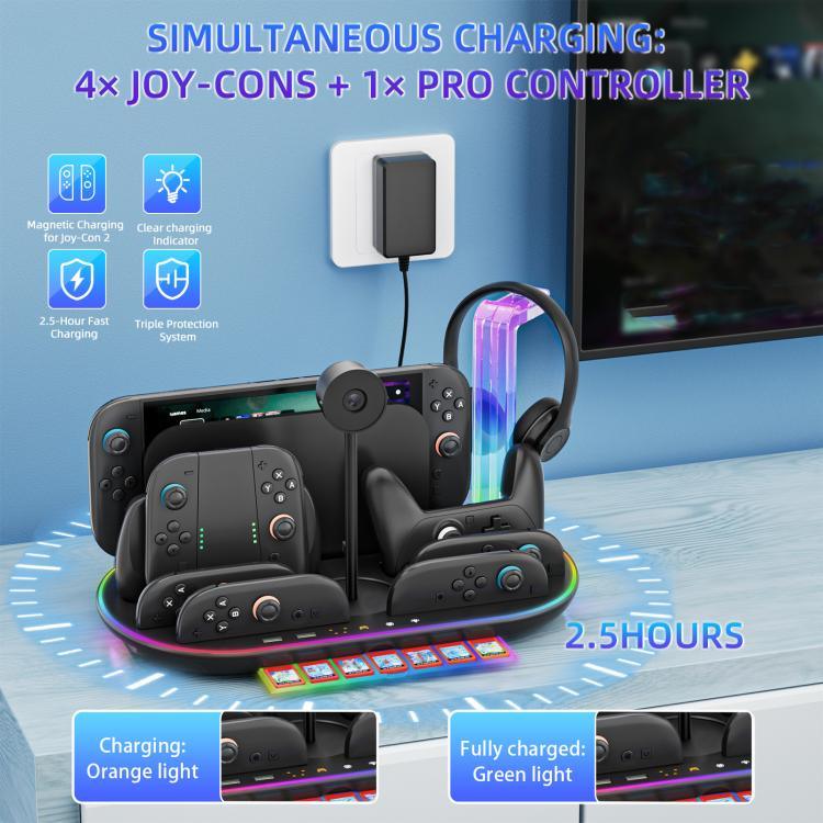 قاعدة شحن وتبريد متكاملة مع إضاءة RGB لجهاز نينتندو سويتش 2 JYS NS2322