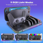 قاعدة شحن وتبريد متعددة الوظائف مع إضاءة RGB وفتحات بطاقات لجهاز نينتندو سويتش 2، SW2139