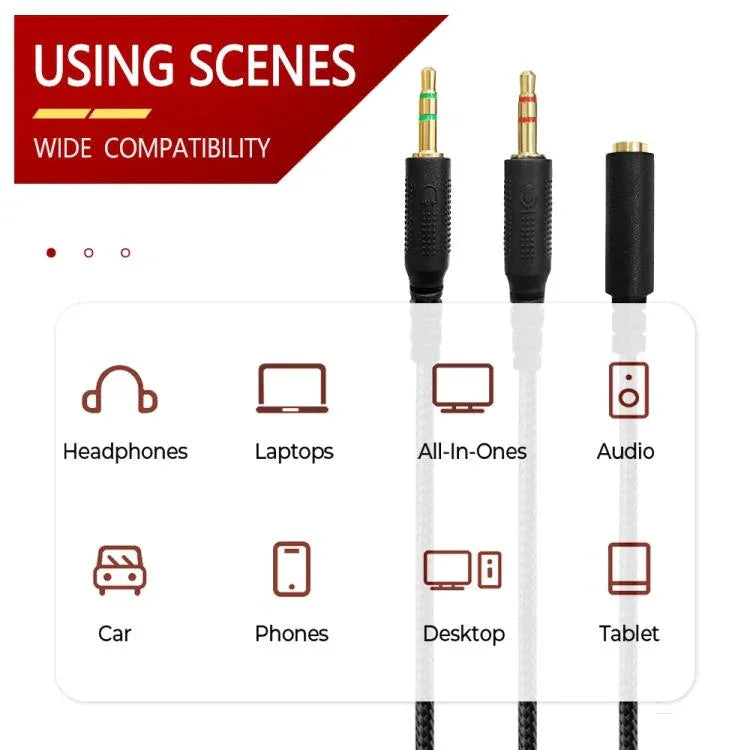 كابل تمديد 2 في 1 ذكر إلى أنثى 3.5 مم مع محول صوت لسماعات Razer Kraken V2، ZS0190