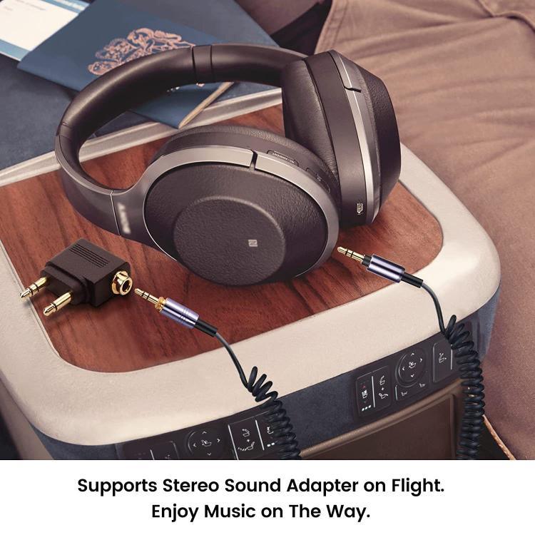 كابل صوت سماعة رأس نابضي، لسماعات Sony WH-1000XM3 / WH-1000XM2 / WH-1000XM4 / WH-H900N / WH-H800، نابض بطول 1.5 متر