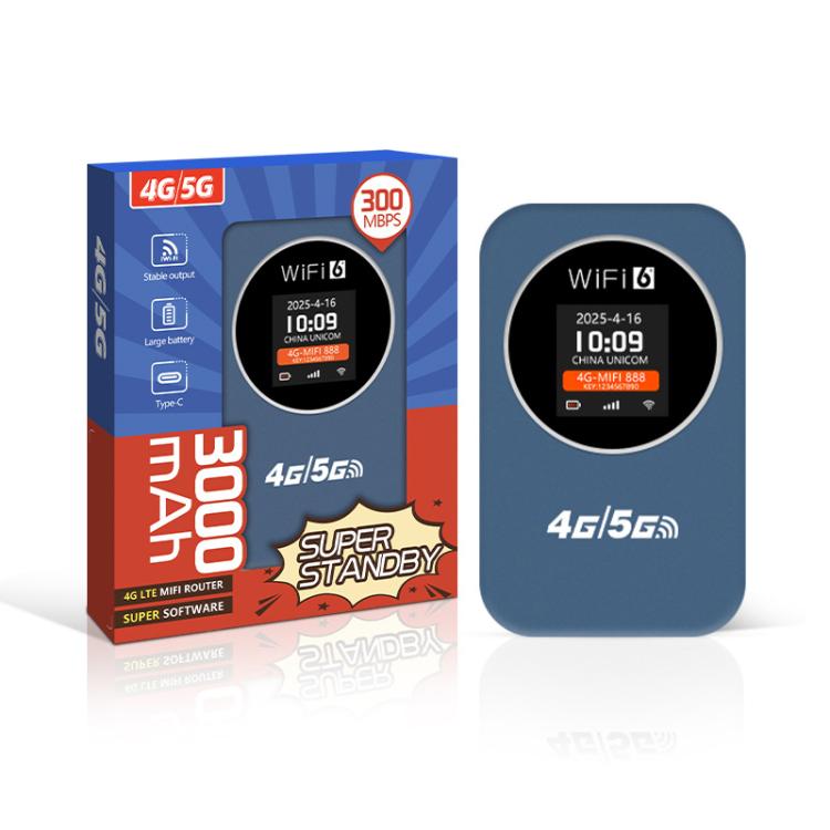 نقطة اتصال واي فاي محمولة 4G/5G راوتر محمول 300 ميجابت في الثانية مع عرض الوقت، بطارية مدمجة 3000 مللي أمبير، نسخة آسيا، نسخة أوراسية