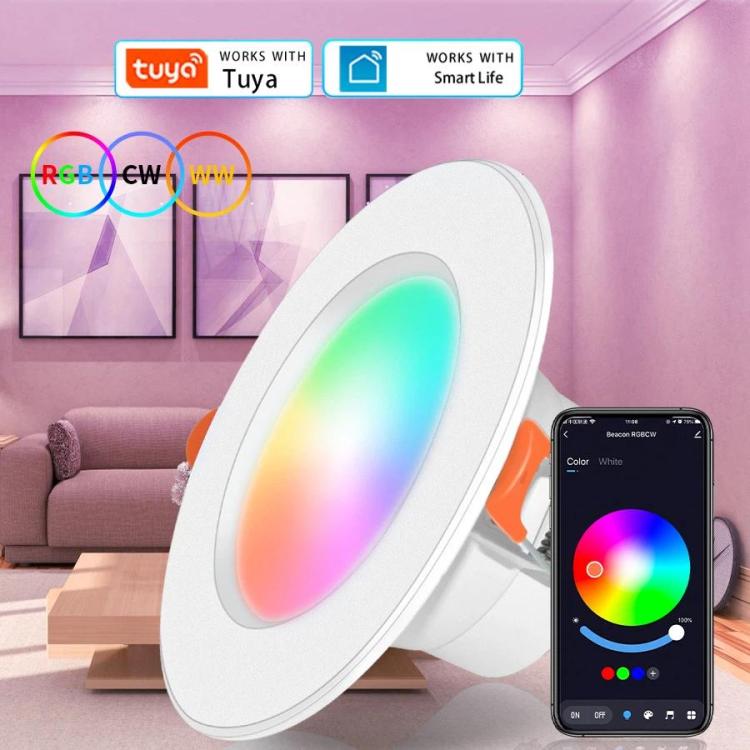 مصباح سقف مدمج متوافق مع Tuya واي فاي وبلوتوث RGB+CW+WW قابل للتعتيم LED، 5 واط 2.5 بوصة، 7 واط 3.5 بوصة، 10 واط 4 بوصة