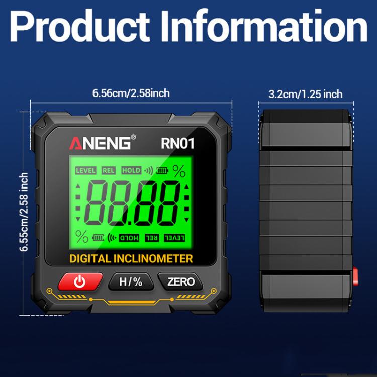 مقياس ميل رقمي ANENG RN01 مع مغناطيس رباعي الجوانب وشاشة دوارة تلقائياً، RN01