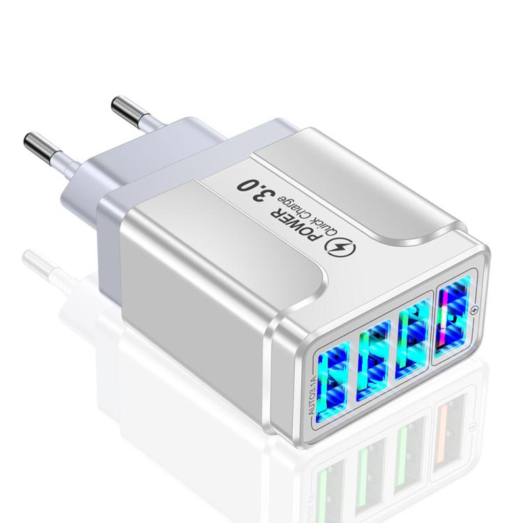 شاحن هاتف محمول 4 منافذ USB شحن سريع 5.1A QC3.0، قابس الاتحاد الأوروبي، قابس الولايات المتحدة، قابس المملكة المتحدة