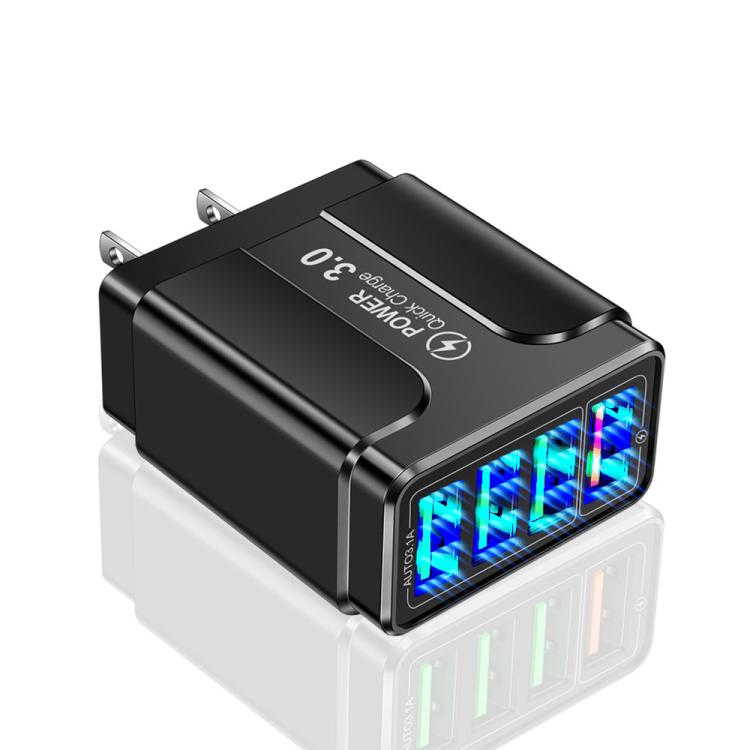 شاحن هاتف محمول 4 منافذ USB شحن سريع 5.1A QC3.0، قابس الاتحاد الأوروبي، قابس الولايات المتحدة، قابس المملكة المتحدة