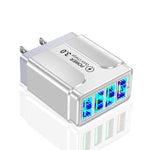 شاحن هاتف محمول 4 منافذ USB شحن سريع 5.1A QC3.0، قابس الاتحاد الأوروبي، قابس الولايات المتحدة، قابس المملكة المتحدة