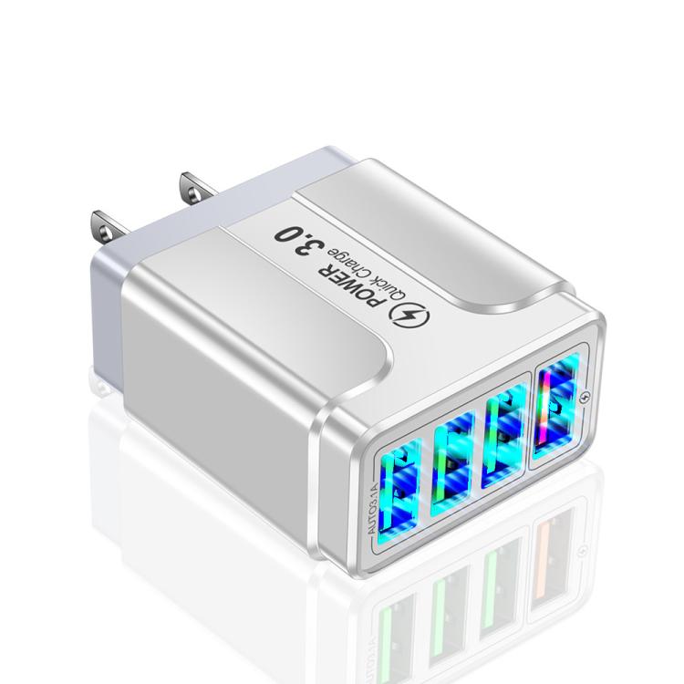 شاحن هاتف محمول 4 منافذ USB شحن سريع 5.1A QC3.0، قابس الاتحاد الأوروبي، قابس الولايات المتحدة، قابس المملكة المتحدة