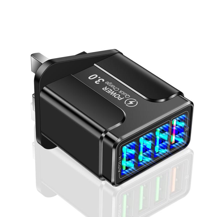 شاحن هاتف محمول 4 منافذ USB شحن سريع 5.1A QC3.0، قابس الاتحاد الأوروبي، قابس الولايات المتحدة، قابس المملكة المتحدة