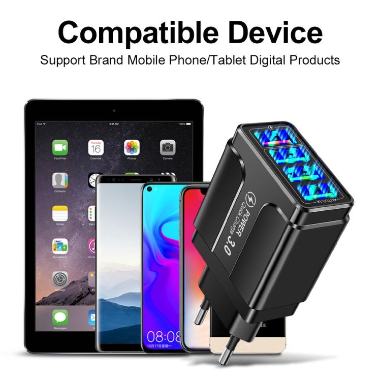 شاحن هاتف محمول 4 منافذ USB شحن سريع 5.1A QC3.0، قابس الاتحاد الأوروبي، قابس الولايات المتحدة، قابس المملكة المتحدة