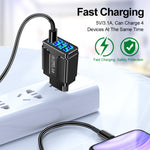 شاحن هاتف محمول 4 منافذ USB شحن سريع 5.1A QC3.0، قابس الاتحاد الأوروبي، قابس الولايات المتحدة، قابس المملكة المتحدة