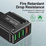 شاحن هاتف محمول 4 منافذ USB شحن سريع 5.1A QC3.0، قابس الاتحاد الأوروبي، قابس الولايات المتحدة، قابس المملكة المتحدة