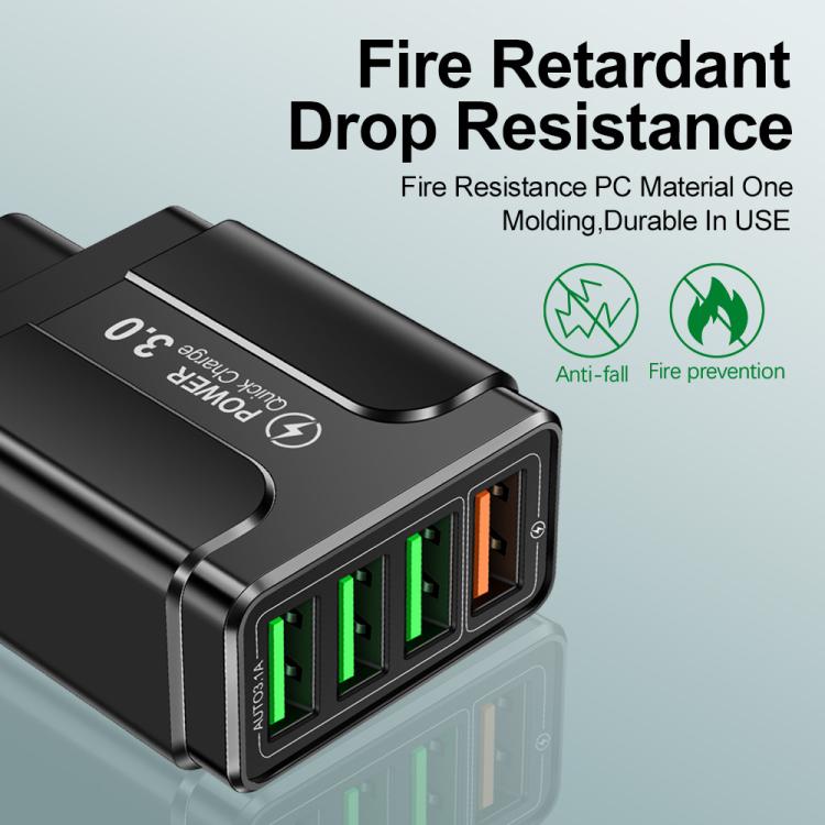 شاحن هاتف محمول 4 منافذ USB شحن سريع 5.1A QC3.0، قابس الاتحاد الأوروبي، قابس الولايات المتحدة، قابس المملكة المتحدة
