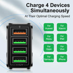 شاحن هاتف محمول 4 منافذ USB شحن سريع 5.1A QC3.0، قابس الاتحاد الأوروبي، قابس الولايات المتحدة، قابس المملكة المتحدة