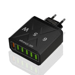 شاحن هاتف محمول 6 منافذ USB 65 واط شحن سريع QC3.0، قابس الاتحاد الأوروبي (أسود)، قابس الاتحاد الأوروبي (أبيض)، قابس الولايات المتحدة (أسود)، قابس الولايات المتحدة (أبيض)، قابس المملكة المتحدة (أسود)، قابس المملكة المتحدة (أبيض)