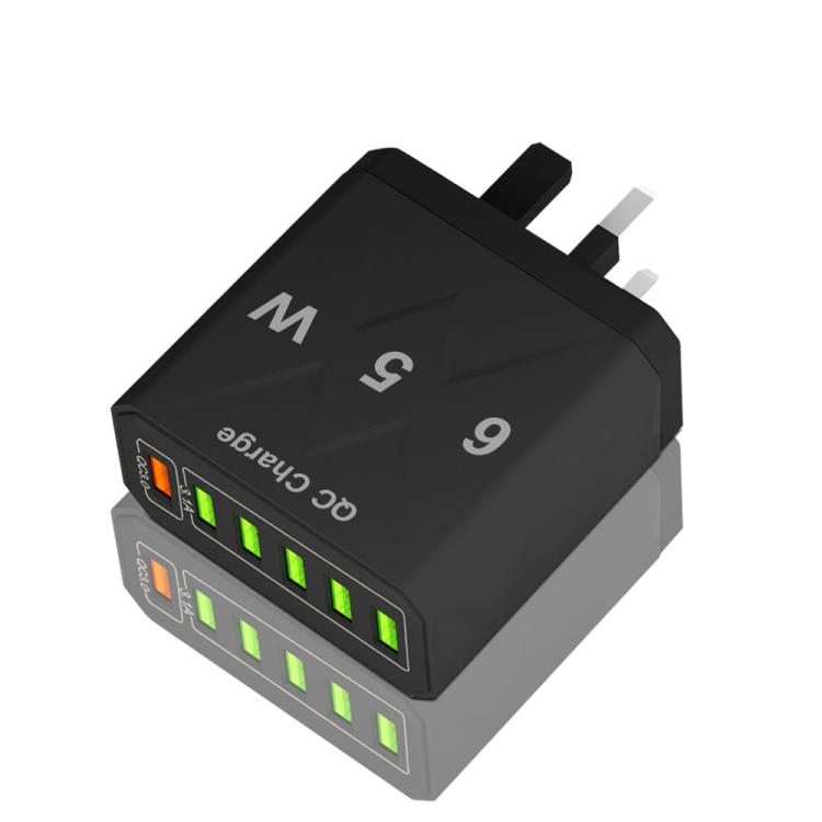 شاحن هاتف محمول 6 منافذ USB 65 واط شحن سريع QC3.0، قابس الاتحاد الأوروبي (أسود)، قابس الاتحاد الأوروبي (أبيض)، قابس الولايات المتحدة (أسود)، قابس الولايات المتحدة (أبيض)، قابس المملكة المتحدة (أسود)، قابس المملكة المتحدة (أبيض)