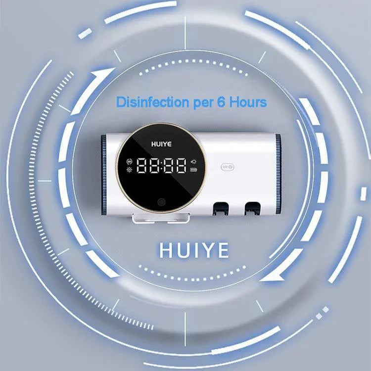 صندوق تعقيم وتجفيف فرشاة الأسنان وموس الحلاقة بالأشعة فوق البنفسجية من HUIYE مع شاشة LCD، معقم فرشاة أسنان كهربائية جداري بدون حفر