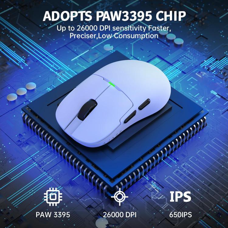 فأرة ألعاب مزدوجة الوضع 2.4G/سلكية بشريحة PAW3395، مع قاعدة شحن باللونين الأسود والأبيض، من Ajazz AJ159P