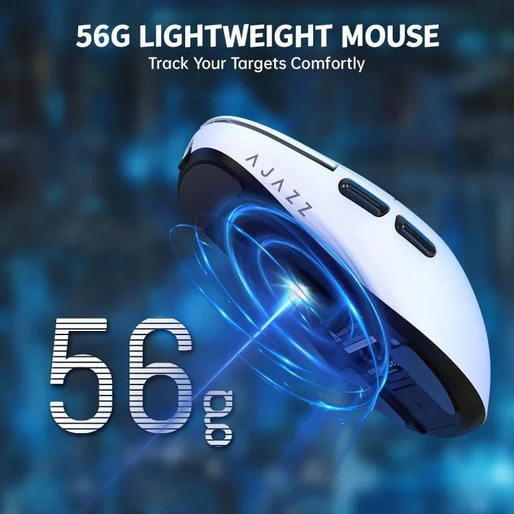 فأرة ألعاب مزدوجة الوضع 2.4G/سلكية بشريحة PAW3395، مع قاعدة شحن باللونين الأسود والأبيض، من Ajazz AJ159P