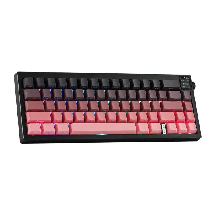 لوحة مفاتيح ميكانيكية لاسلكية ثلاثية الوضع Ajazz AK650 مع مقبض شاشة وإضاءة RGB، مفتاح Flying Fish أرجواني أبيض أزرق، مفتاح Dream أرجواني أبيض أزرق، مفتاح Dream أسود رمادي أصفر، مفتاح Dream محفور جانبي بتدرج لون توت العليق