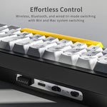 لوحة مفاتيح ميكانيكية لاسلكية ثلاثية الوضع Ajazz AK650 مع مقبض شاشة وإضاءة RGB، مفتاح Flying Fish أرجواني أبيض أزرق، مفتاح Dream أرجواني أبيض أزرق، مفتاح Dream أسود رمادي أصفر، مفتاح Dream محفور جانبي بتدرج لون توت العليق